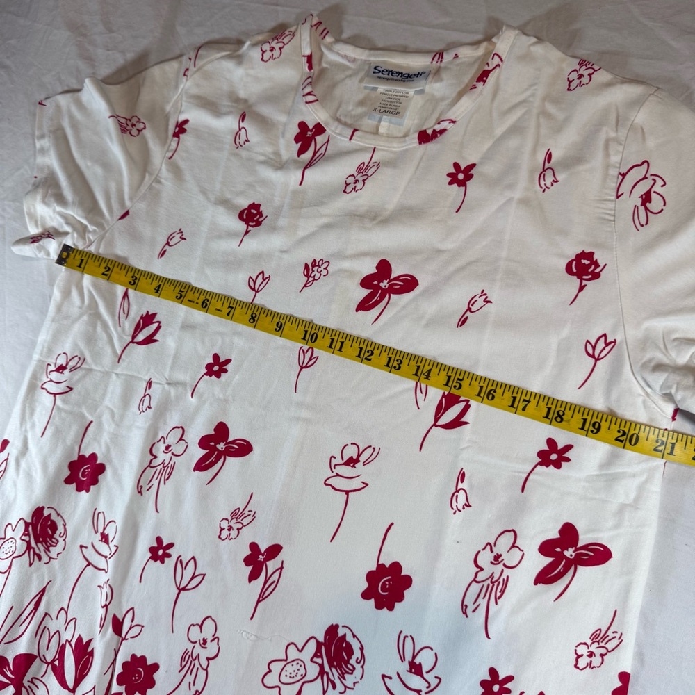 Serengeti White & Red Floral XL Maxi Dress Short Sleeve Women’s A-Line Pullover - Picture 6 of 15
